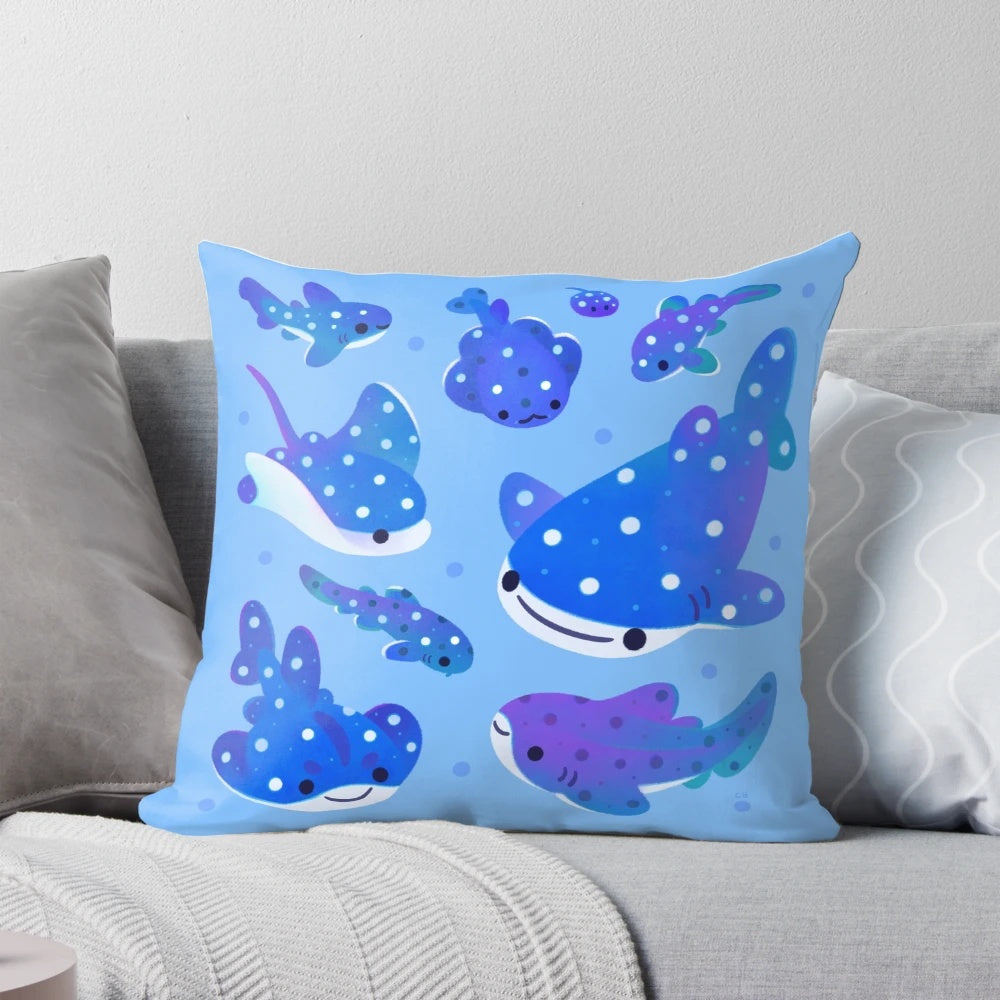 Soft, plush polka dot shark-shaped pillow for comfortable and stylish marine-inspired home decor.