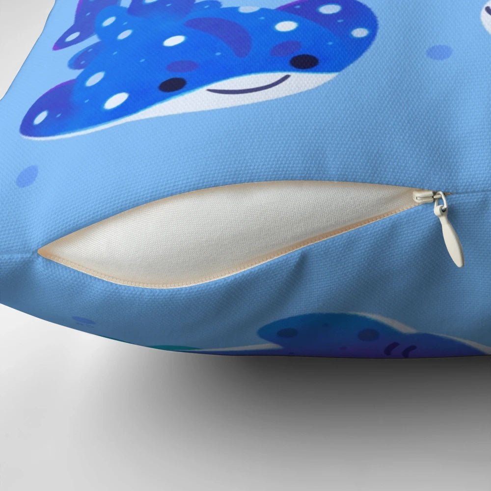 Soft, plush polka dot shark-shaped pillow for comfortable and stylish marine-inspired home decor.