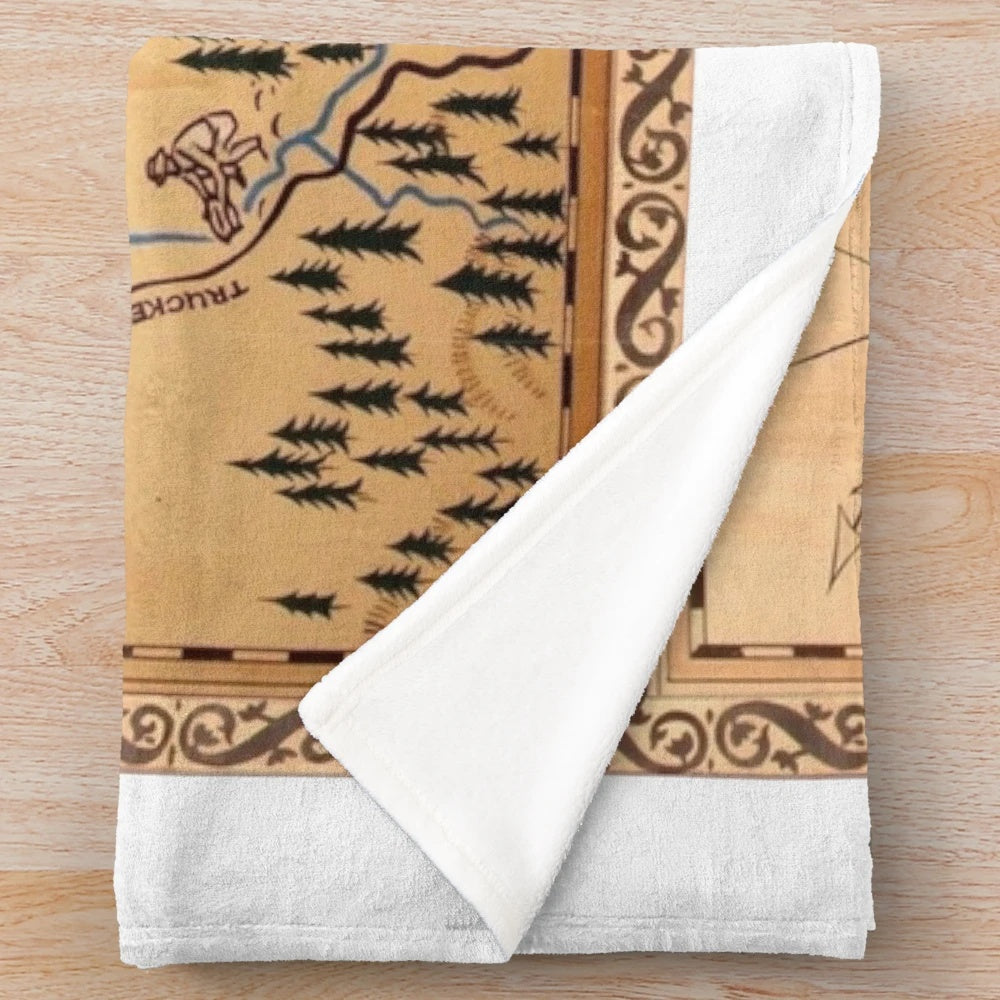 Ponderosa ranch map plush blanket featuring iconic imagery from the classic TV show