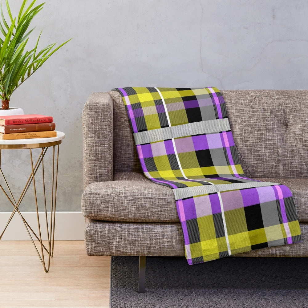 Plush blanket featuring the nonbinary pride flag colors