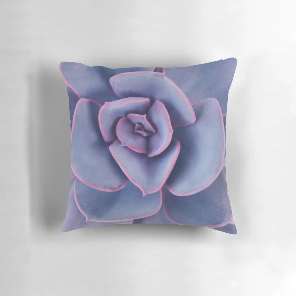Purple pearl pillow with succulent and floral design, perfect for nature-themed home decor