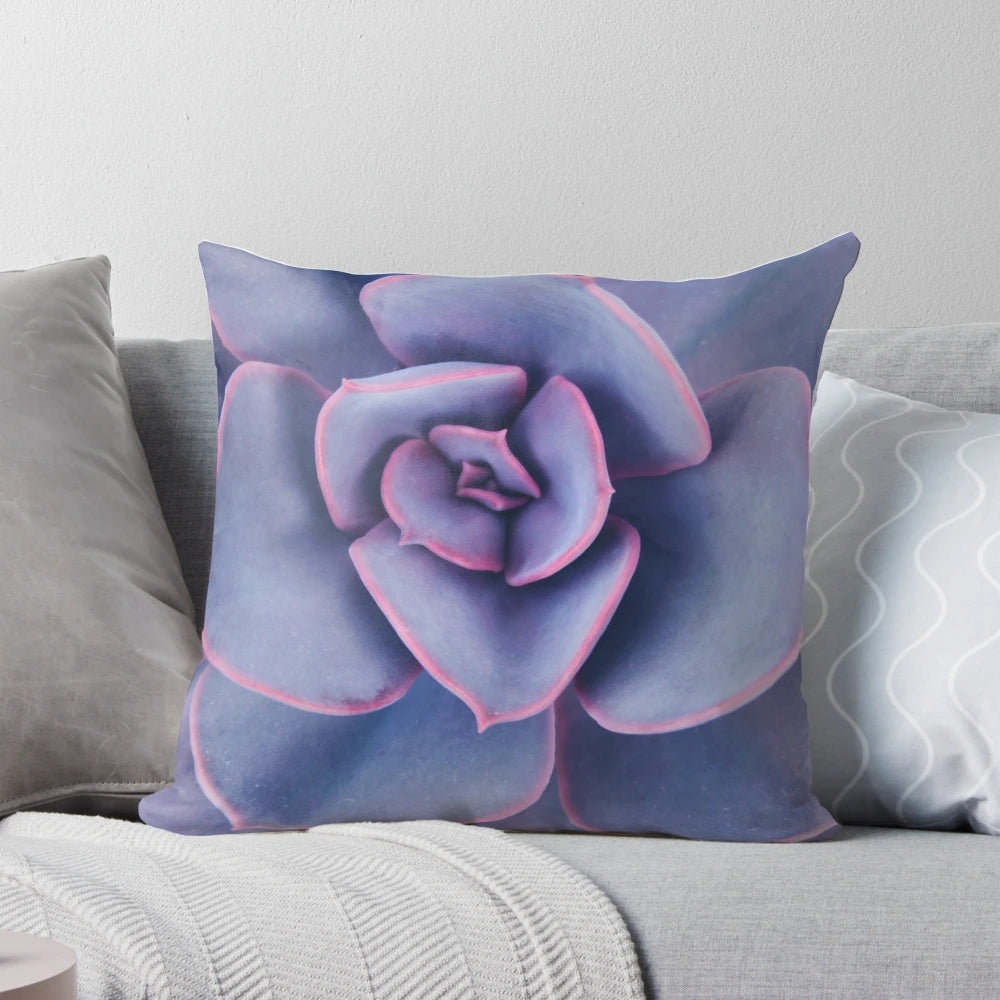 Purple pearl pillow with succulent and floral design, perfect for nature-themed home decor