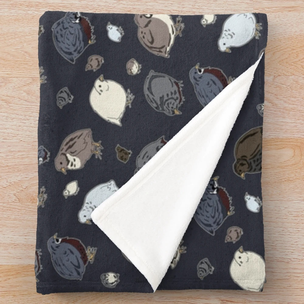 Soft and cozy plush blanket featuring an adorable quail pattern design