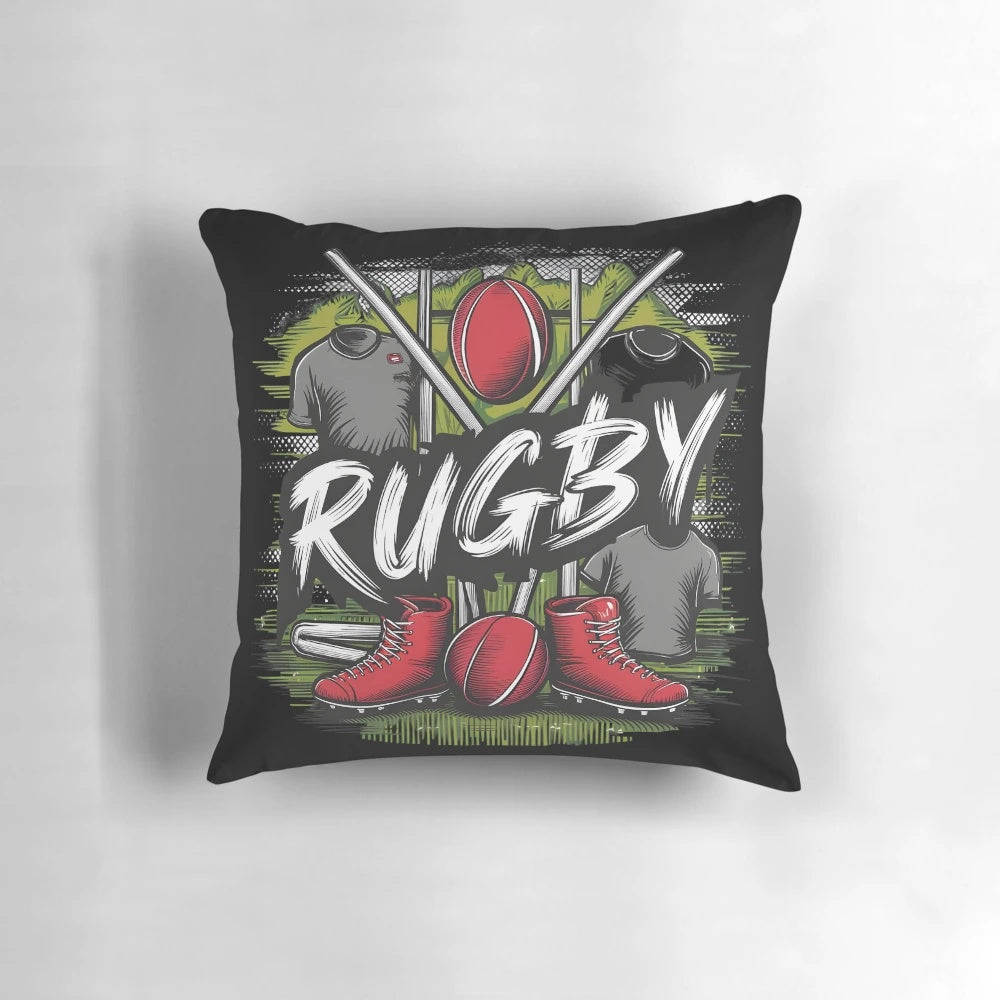 Soft, comfortable rugby pillow featuring a rugby ball design