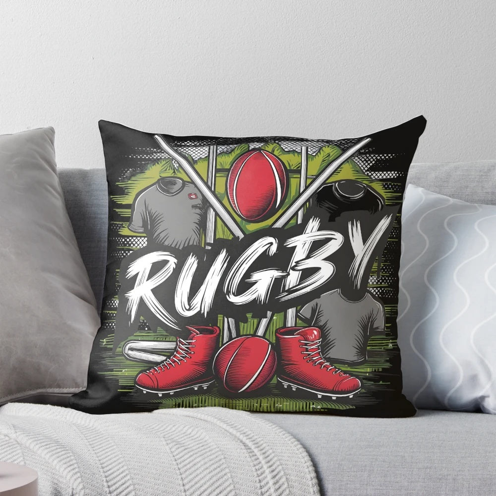Soft, comfortable rugby pillow featuring a rugby ball design