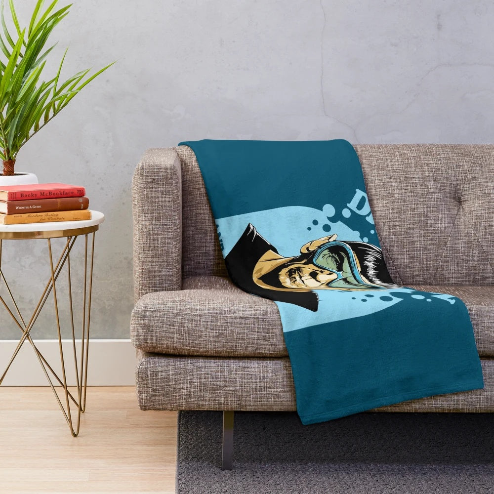 Plush scuba diving blanket with underwater quote