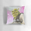 Soft, pink pillow with an illustrated Shrek character and sparkles