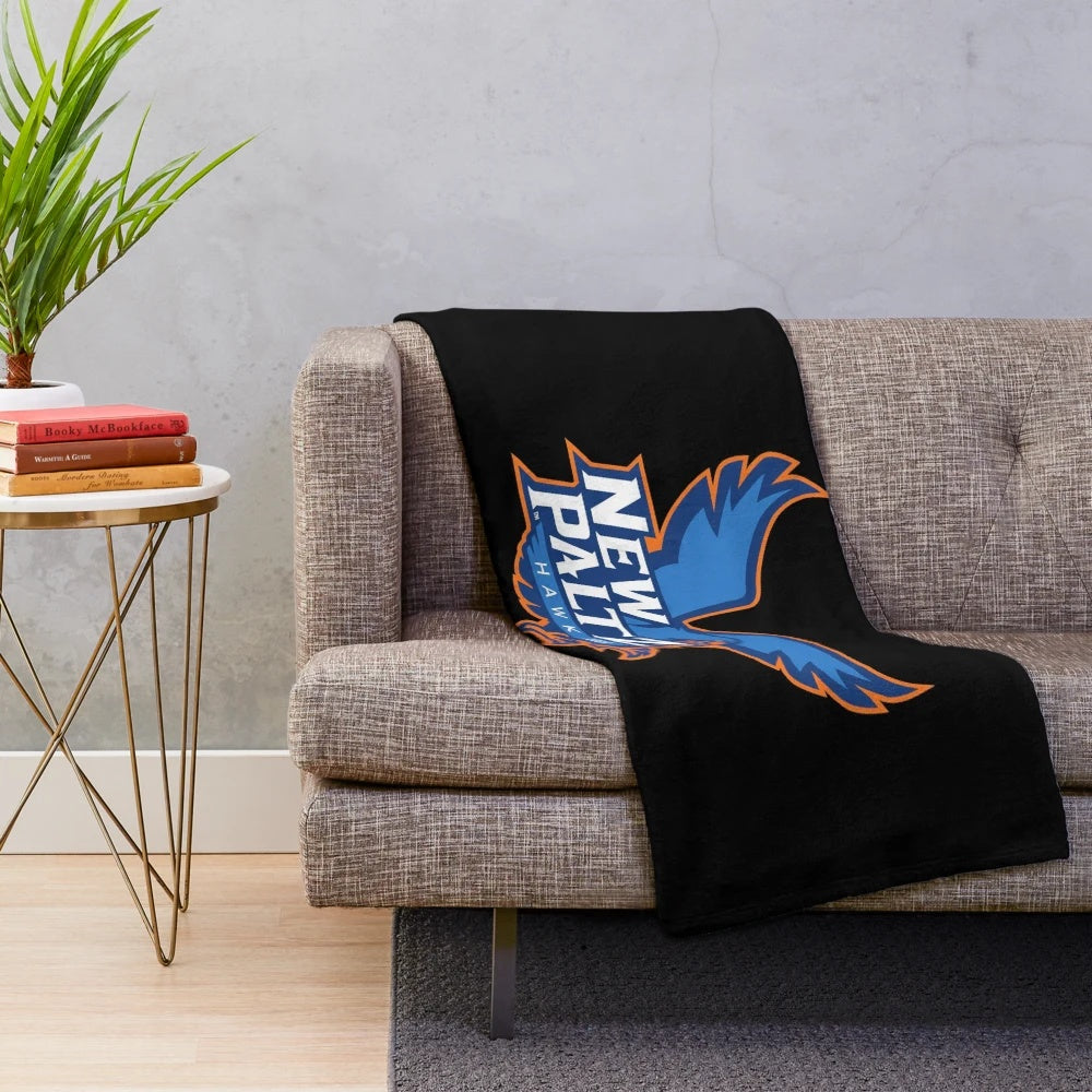 Soft and cozy plush blanket with SUNY New Paltz hawks design