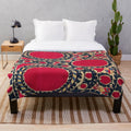 Plush suzani embroidered blanket in central asian inspired design