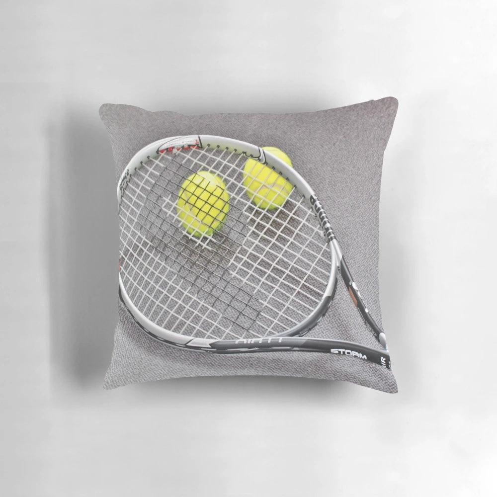 Plush tennis ball shaped throw pillow for sports themed home decor