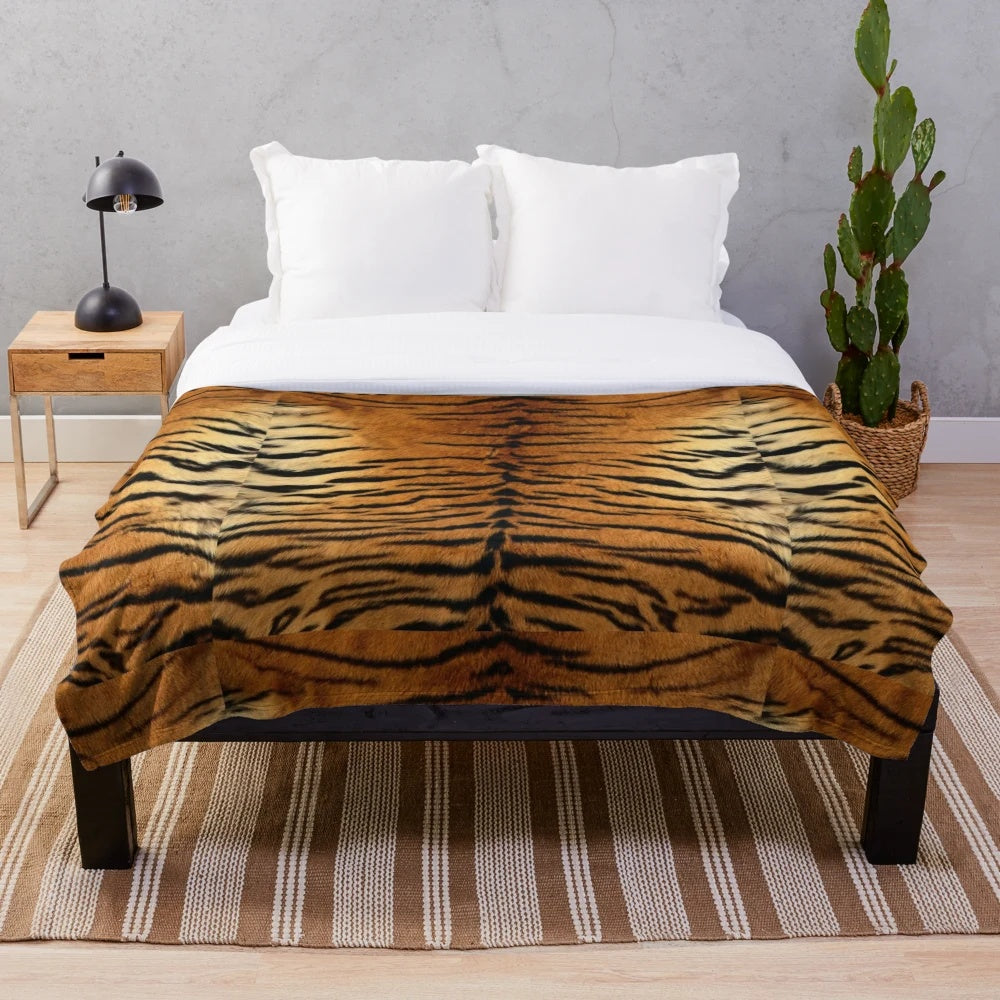 Soft and cozy plush tiger pattern throw blanket