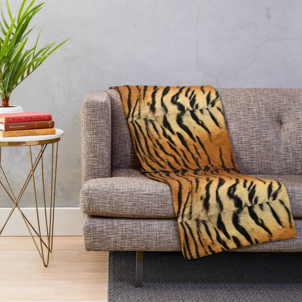Soft and cozy plush tiger pattern throw blanket