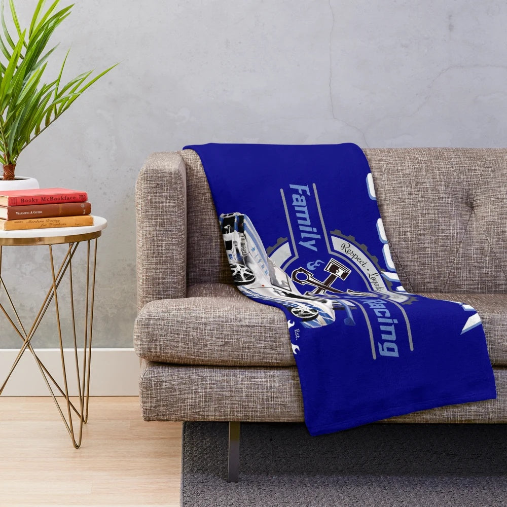 Plush blanket with fast and furious movie-inspired design featuring Brian O'Connor, Paul Walker, and car racing