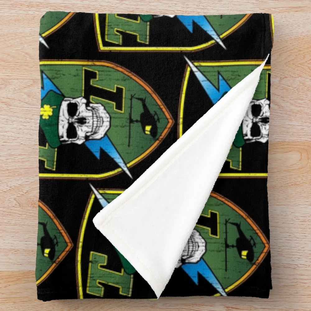 Plush blanket with Tropic Thunder inspired skull design