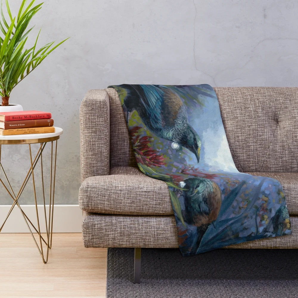 Plush Tui Bird Blanket Featuring Livia Dias' Artwork