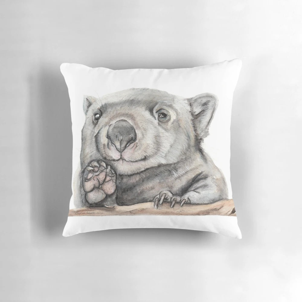 Soft, cuddly wombat pillow with a watercolor design representing the native Australian marsupial.