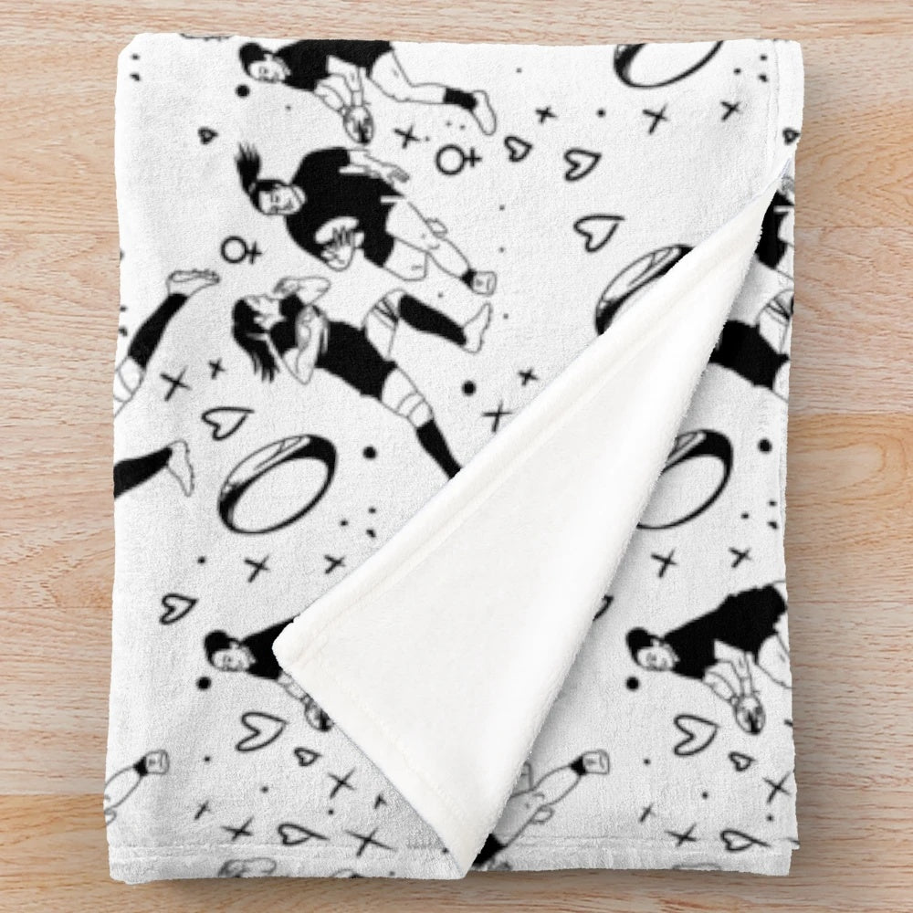 Soft, plush rugby-themed blanket for women