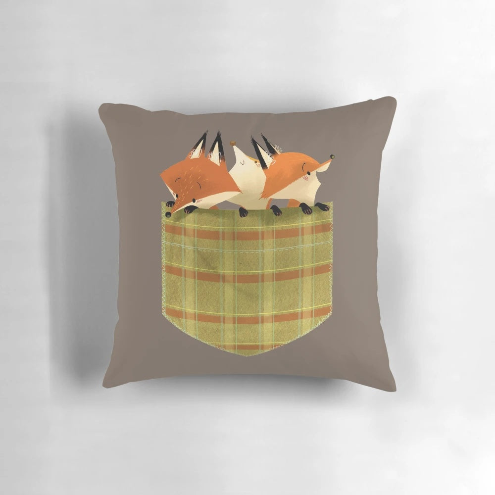 Pocket Full of Foxes Decorative Throw Pillow with Woodland Creature Design