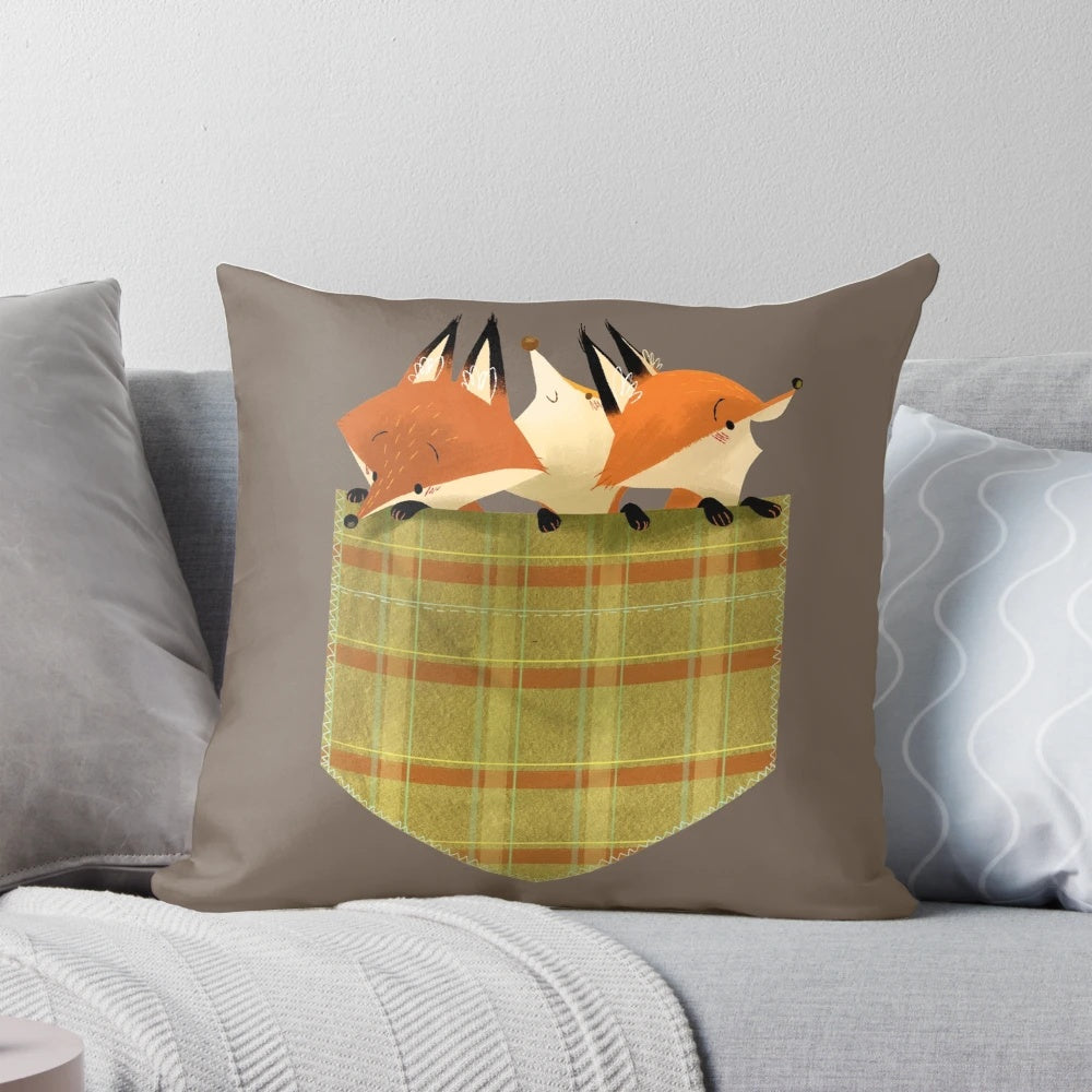 Pocket Full of Foxes Decorative Throw Pillow with Woodland Creature Design