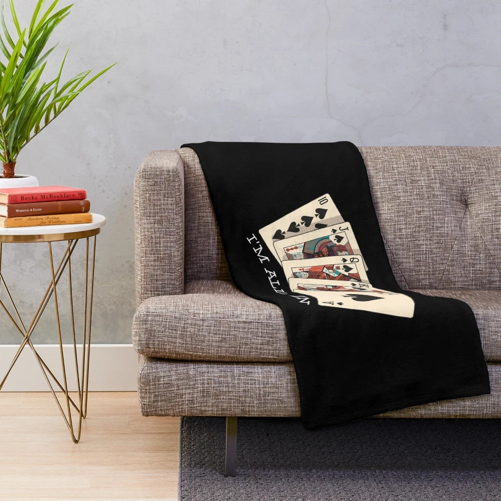 Poker themed plush blanket with a royal flush design