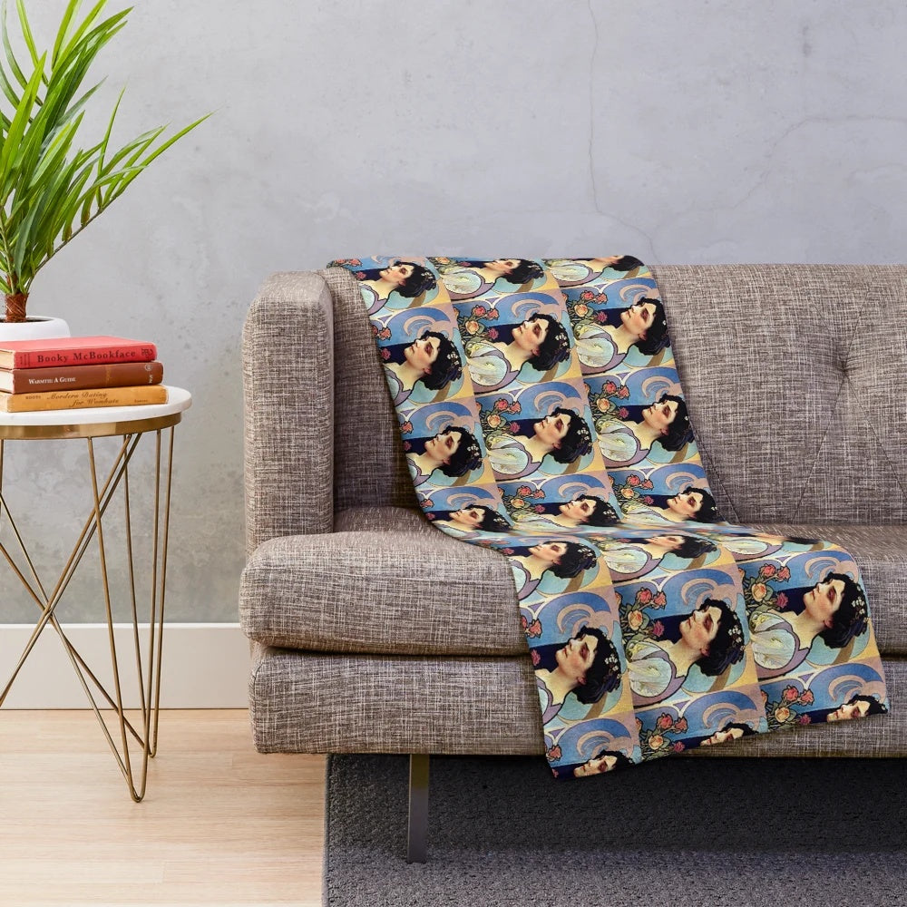 Pola Negri inspired plush blanket with vibrant pop art design