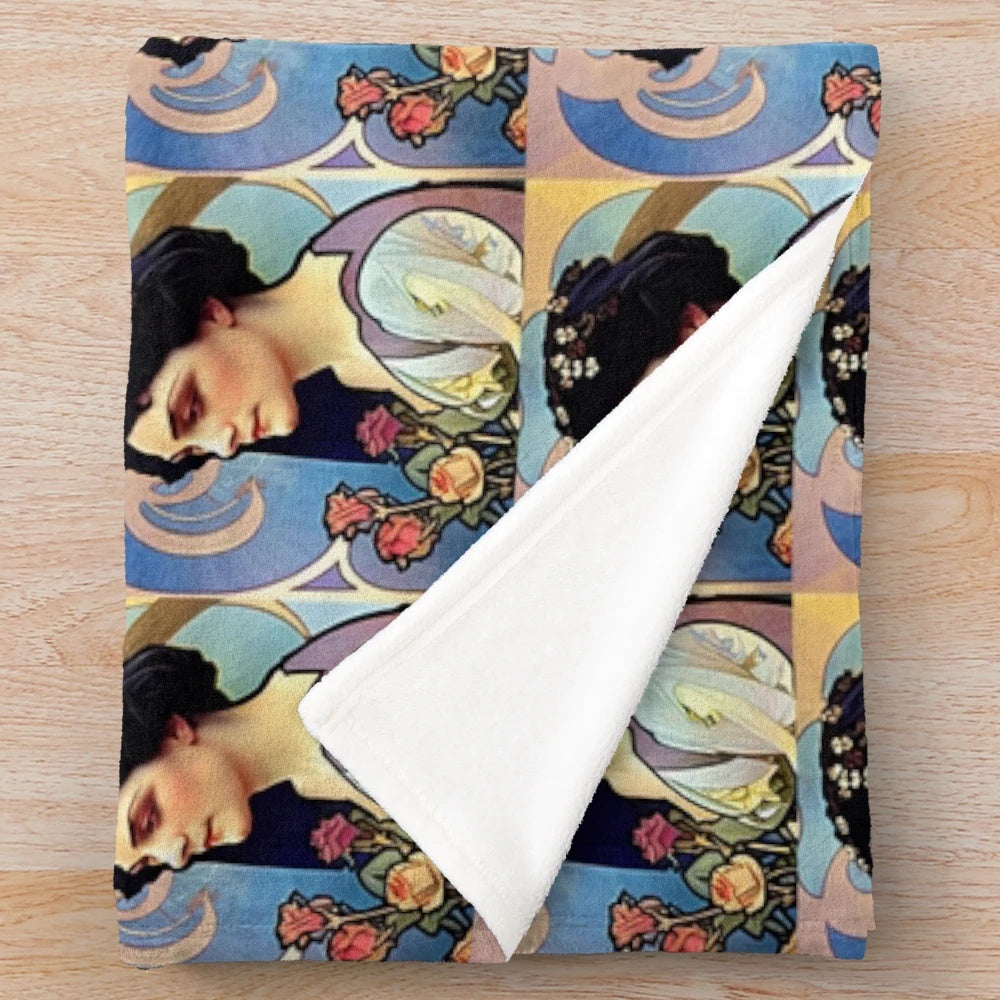 Pola Negri inspired plush blanket with vibrant pop art design
