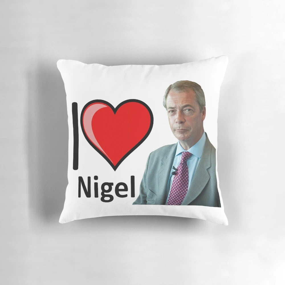 "Nigel Farage-inspired pillow with a playful, satirical design"