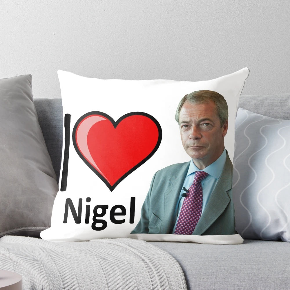 "Nigel Farage-inspired pillow with a playful, satirical design"
