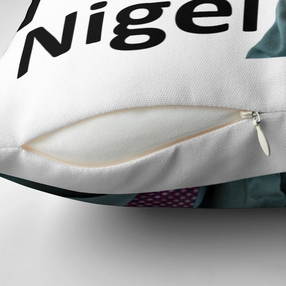 "Nigel Farage-inspired pillow with a playful, satirical design"