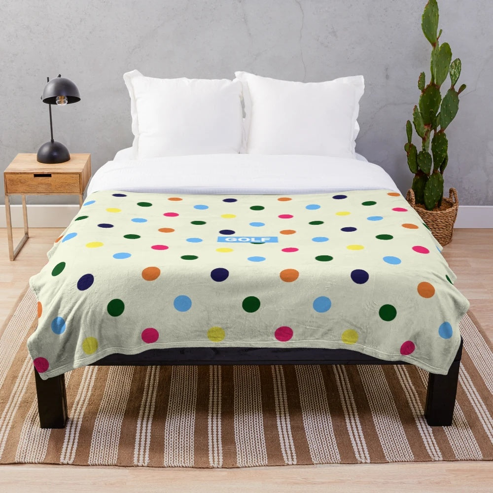 Polka dot plush blanket with Tyler The Creator's Golf Le Fleur design