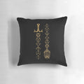 Polyhedral dice set printed on a cozy throw pillow for tabletop RPG gaming enthusiasts