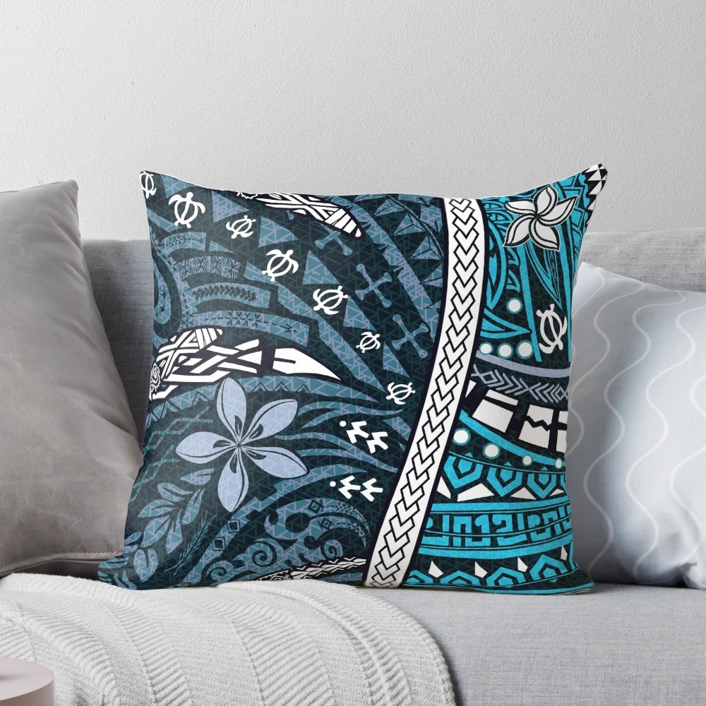 Vibrant Polynesian tribal Hawaiian art printed on a soft, durable pillow