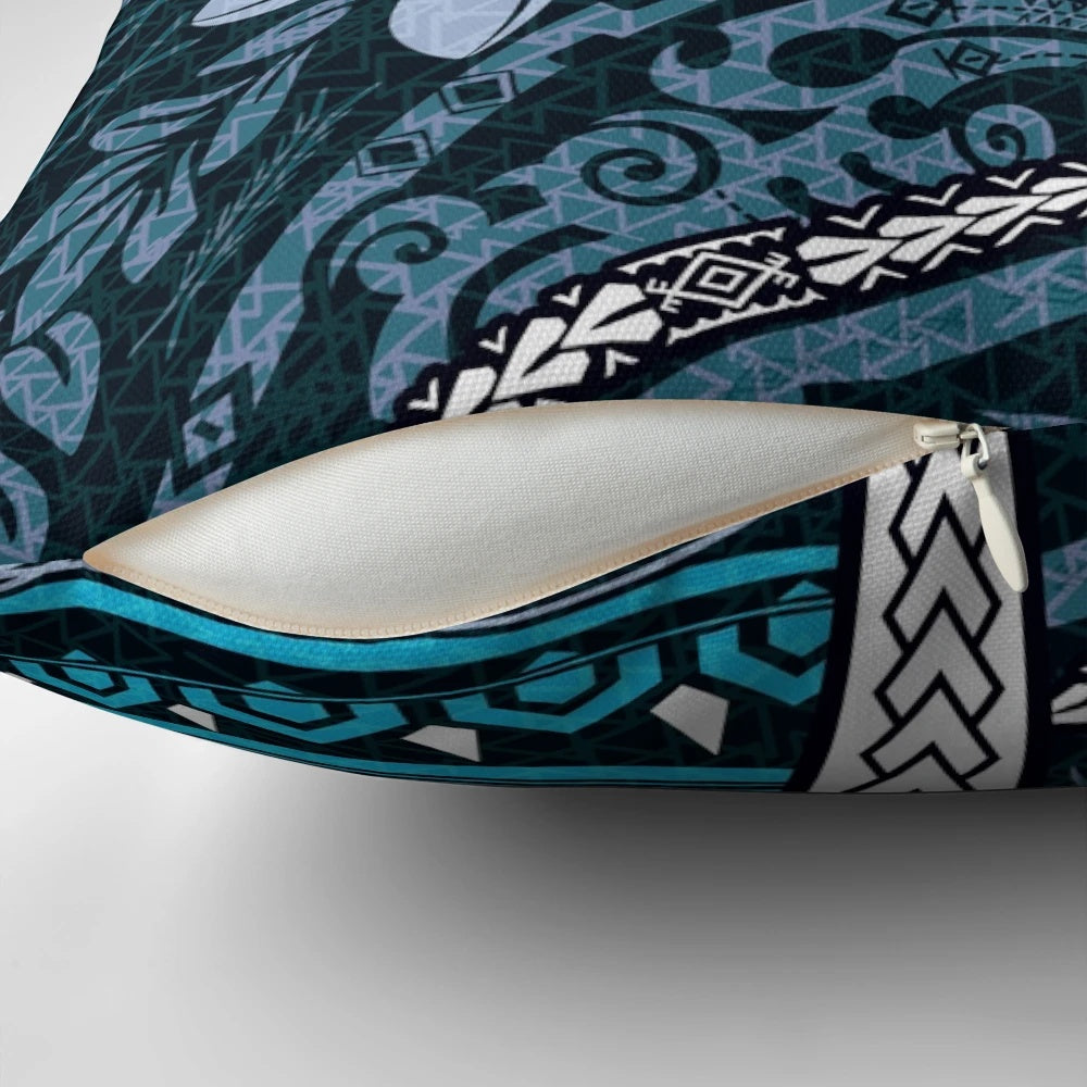 Vibrant Polynesian tribal Hawaiian art printed on a soft, durable pillow