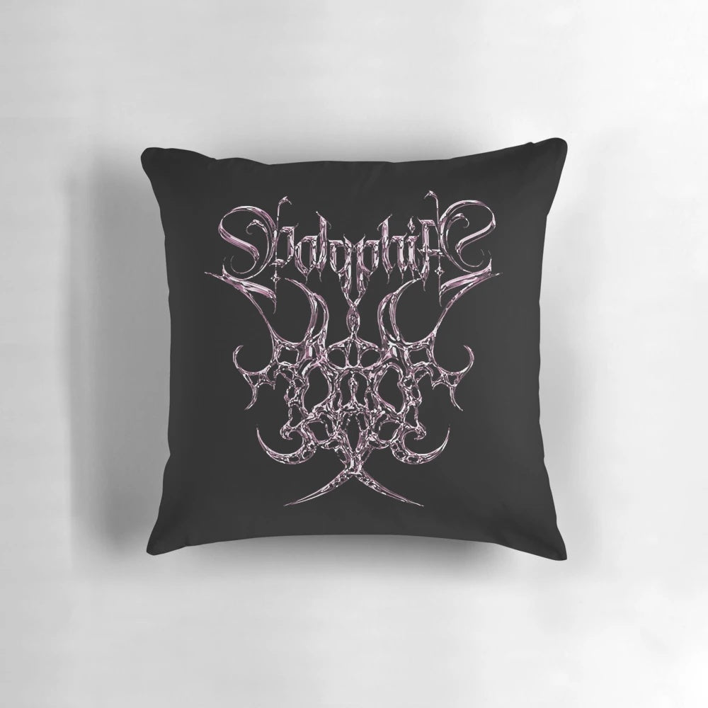 Polyphia band logo and artwork printed on a plush, comfortable pillow