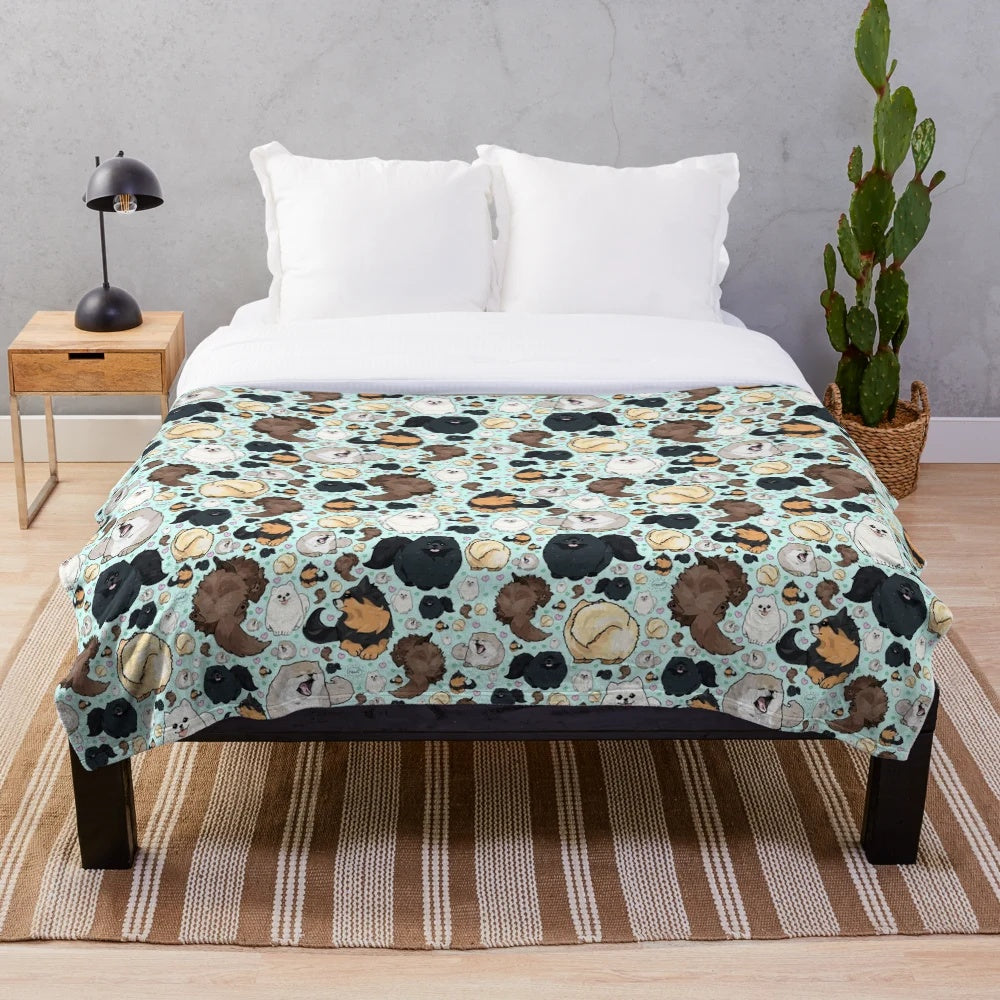 Pomeranian dog-themed plush and soft blanket