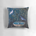 Blue and green floral pillow with doves and fountain from the Pompeii collection