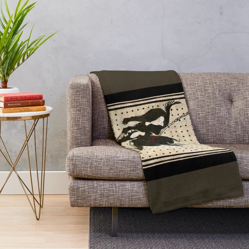 Pompeii dog mosaic inspired plush blanket with dog silhouette design