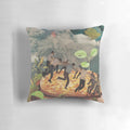 A surreal and trippy collage art pillow featuring Pompeii, Italy, pizza, and natural elements.