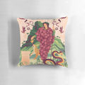 Ornate purple throw pillow featuring the Roman god Bacchus in the style of Pompeiian art