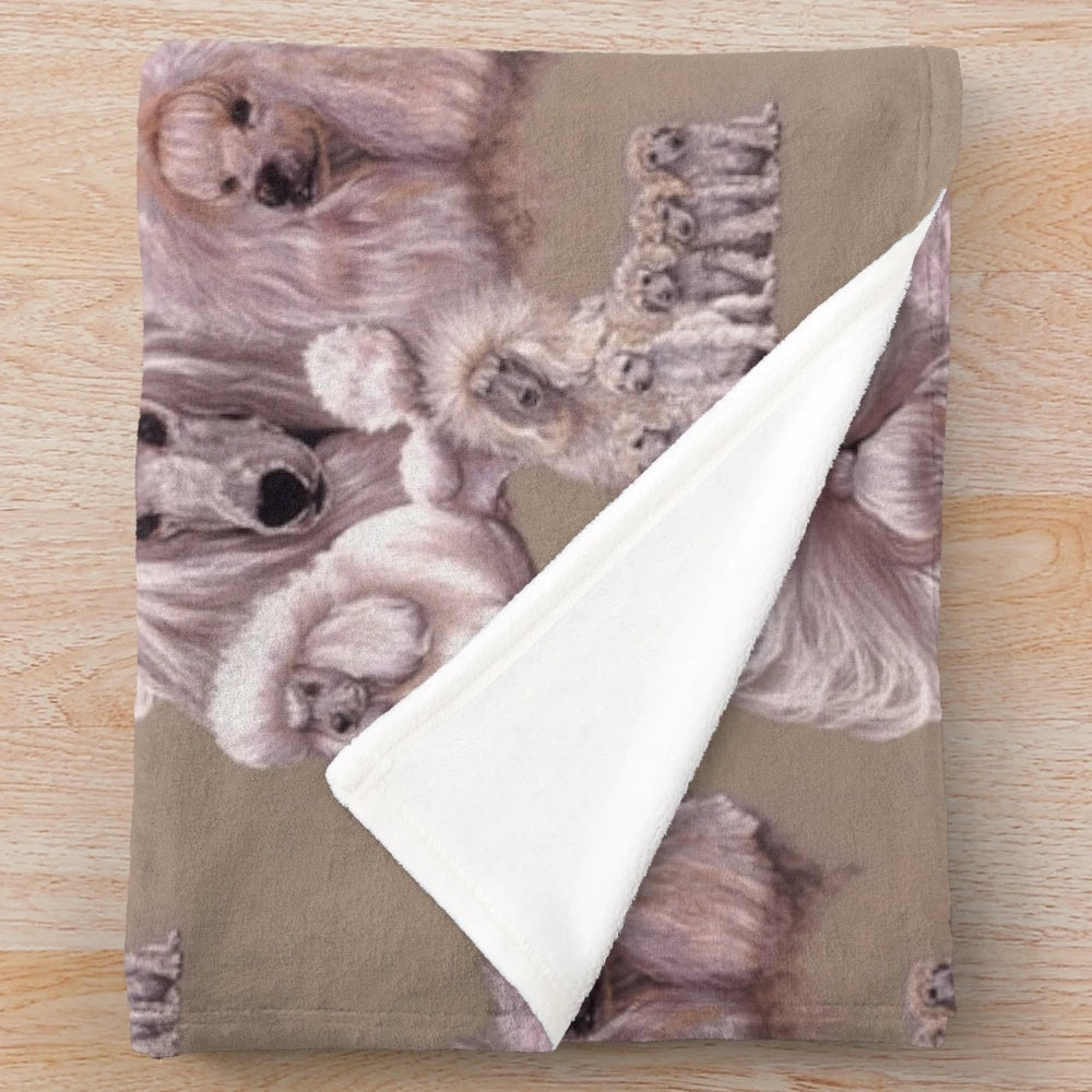 Poodle-inspired plush blanket with detailed, realistic design