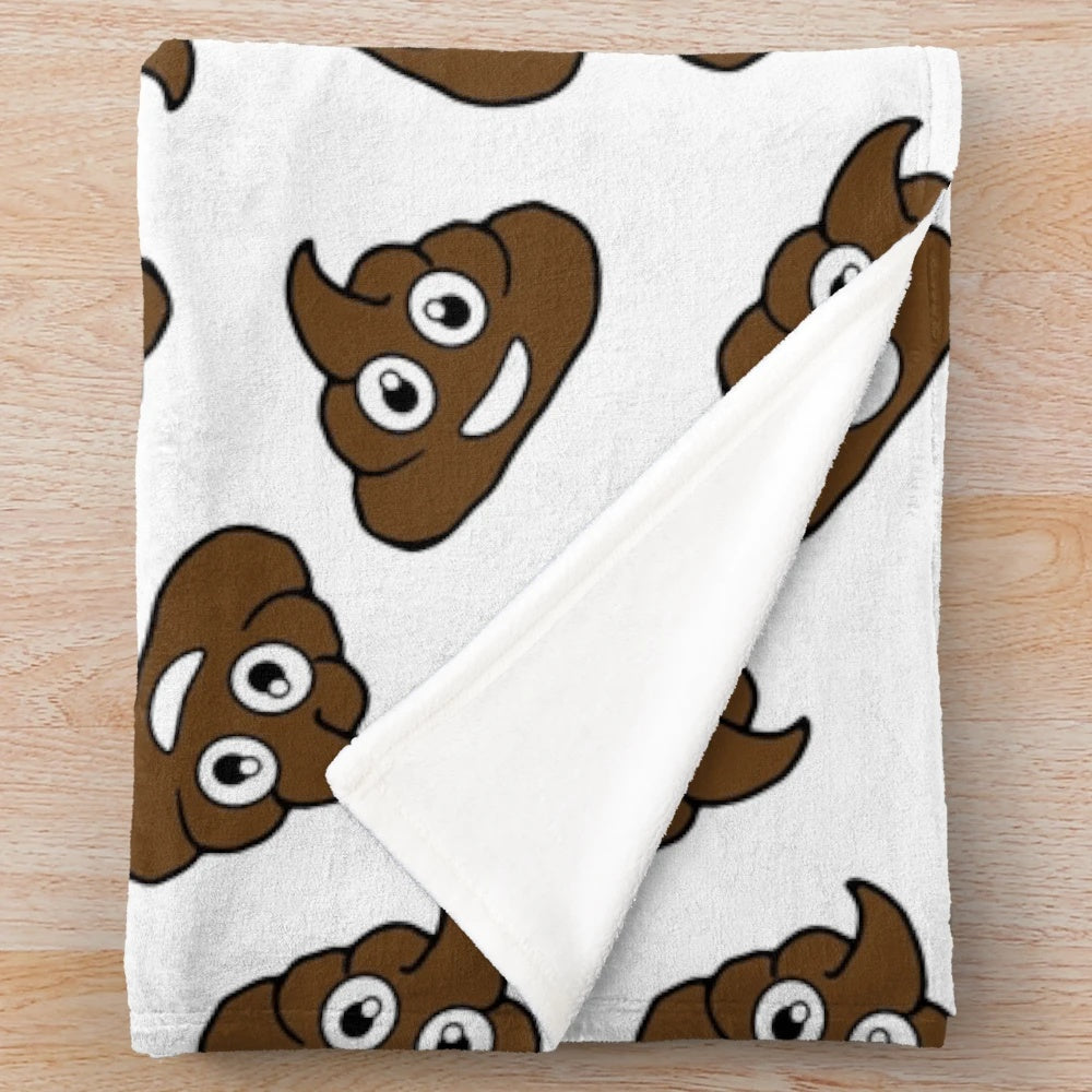Poop emoji plush blanket with brown poop design