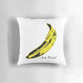 A vibrant pop art inspired pillow cover featuring Andy Warhol's iconic banana design from The Velvet Underground album cover.