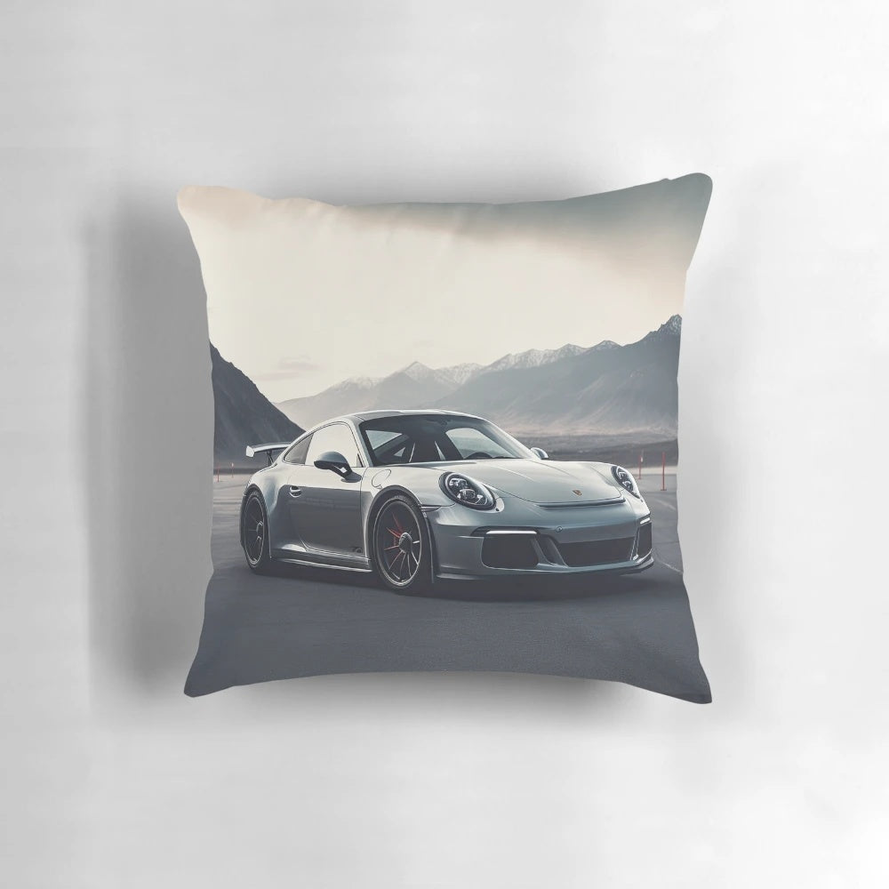 Porsche 911 GT3 silver sports car luxury pillow with high-performance design