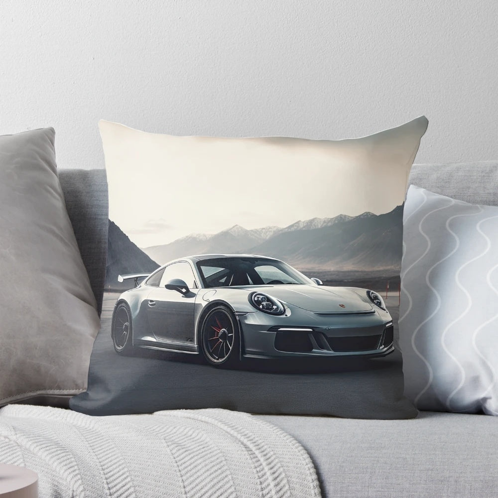 Porsche 911 GT3 silver sports car luxury pillow with high-performance design
