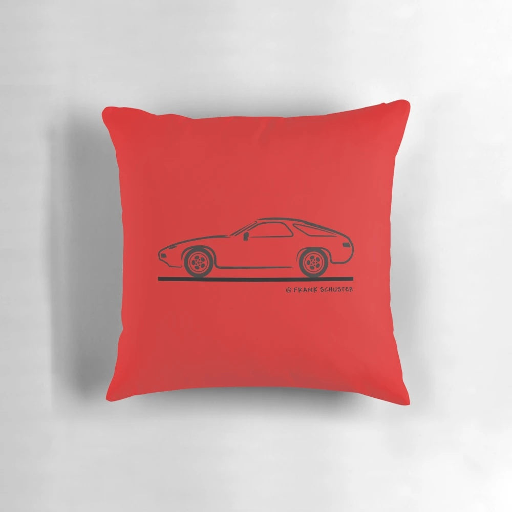Porsche 928 Coupe Black Pillow featuring the iconic sports car's silhouette and profile