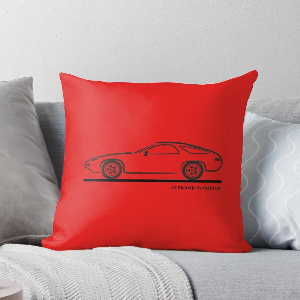 Porsche 928 Coupe Black Pillow featuring the iconic sports car's silhouette and profile