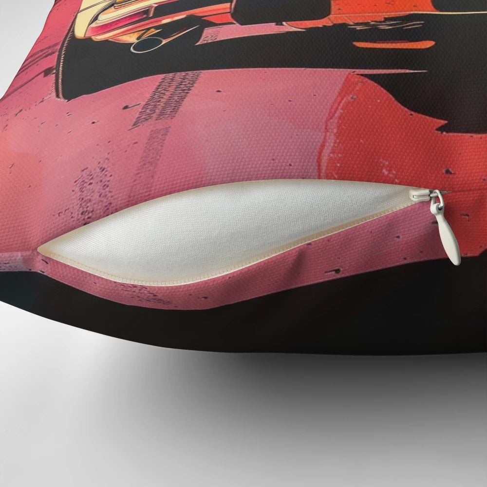 Porsche 964 Rear View Risograph Print Throw Pillow featuring a vibrant, limited edition design of the iconic Porsche 911 sports car.