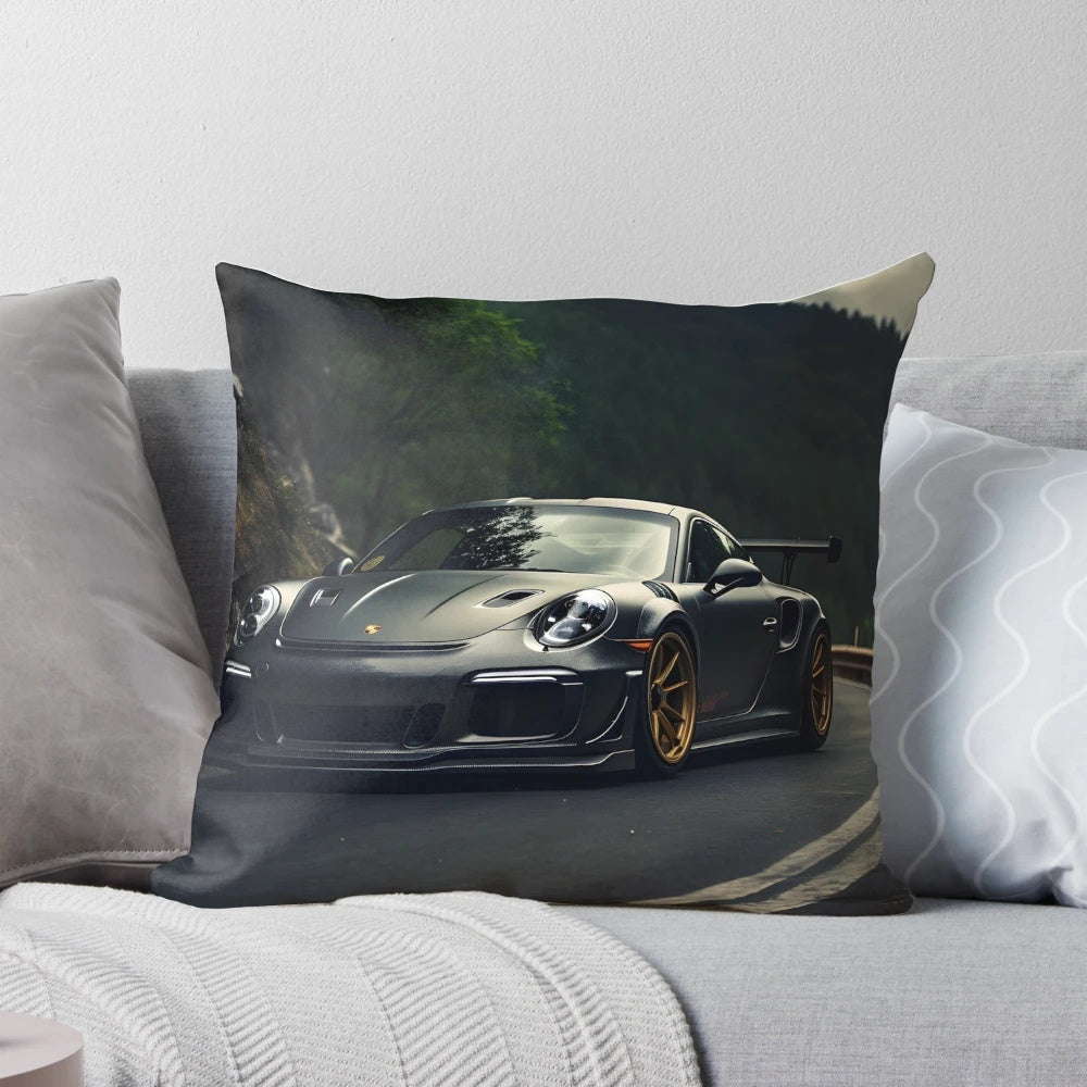 Porsche GT3 RS sports car-themed pillow, featuring the iconic Porsche design and branding
