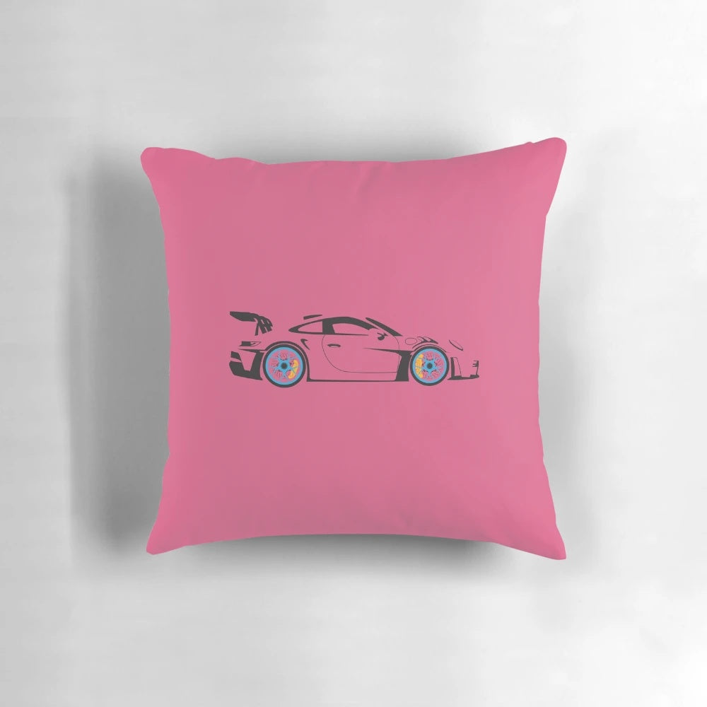 Porsche GT3 RS inspired blue and yellow pillow featuring the iconic Porsche design