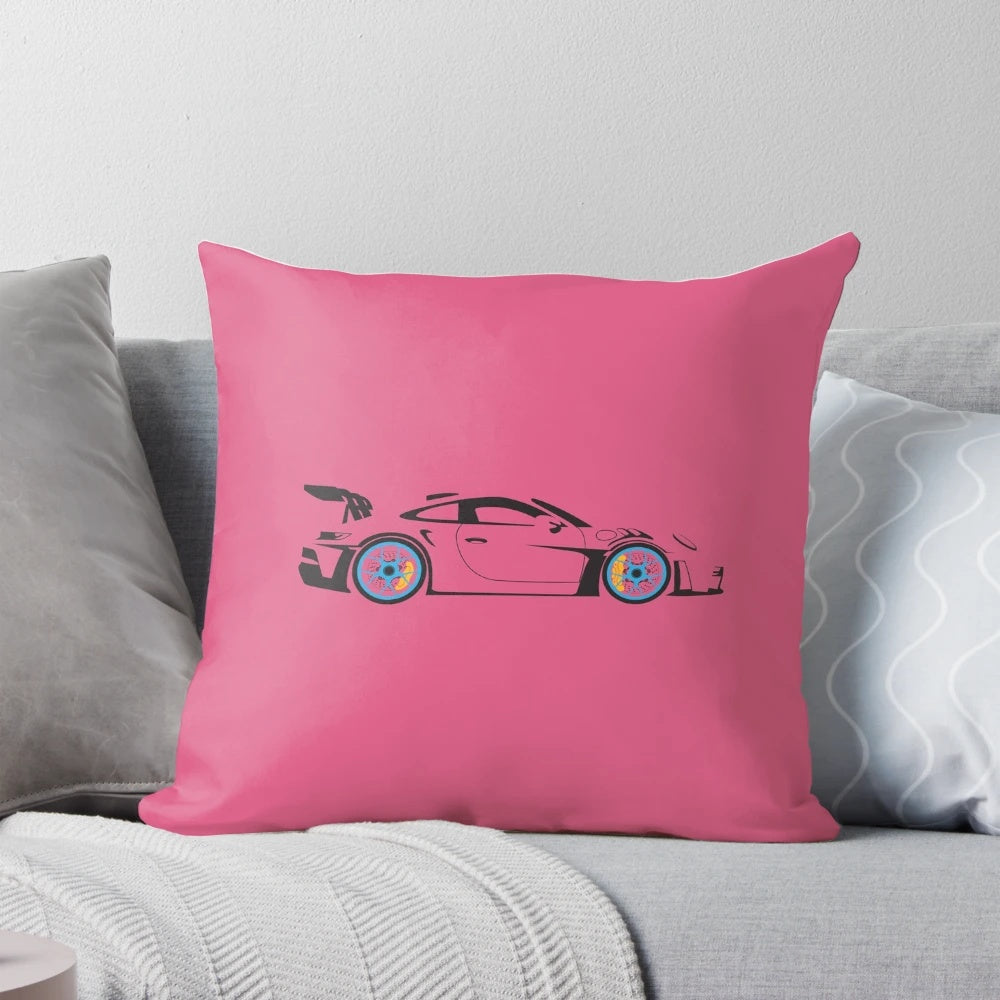 Porsche GT3 RS inspired blue and yellow pillow featuring the iconic Porsche design